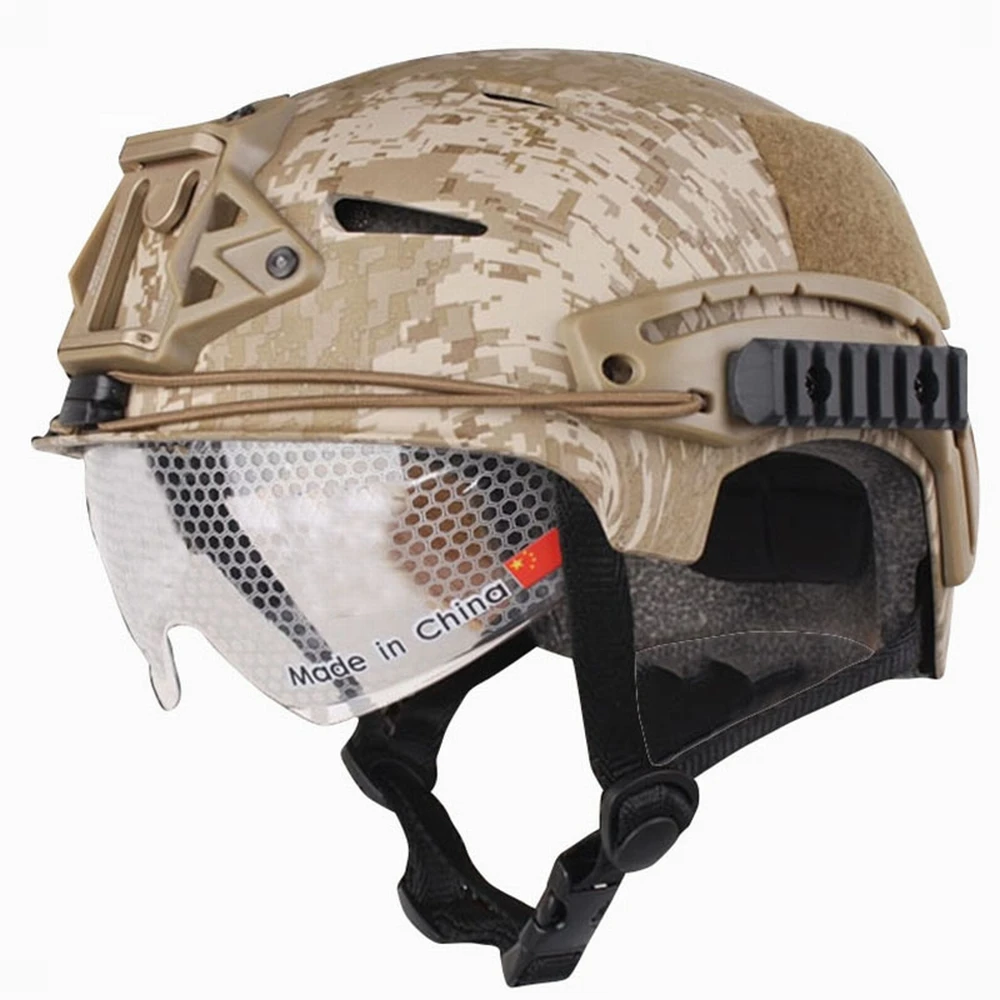 

EM8981E Tactical Helmet With Protective Goggle Glasses Universal for CS War Game Camo Adjustable Airsoft Helmets