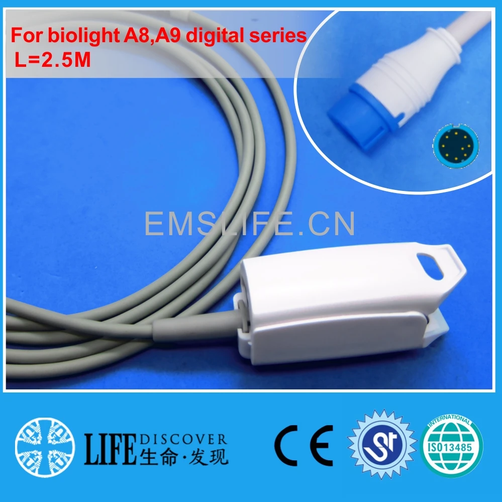 Длинный кабель AWT пальца взрослого Клип spo2 датчик для biolight A8, A9 цифровой серии