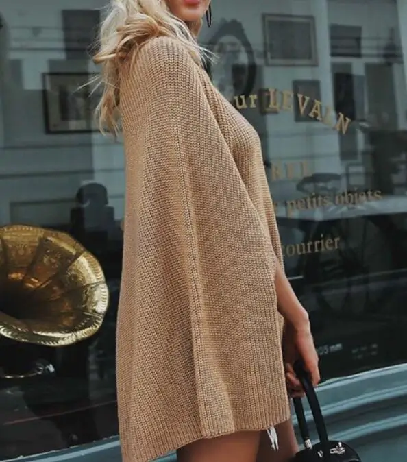 Autumn Winter Women Turtleneck Capes Casual Pullover Knitting Sweater Shawl Loose Plus size Solid color Poncho Coat cape femme
