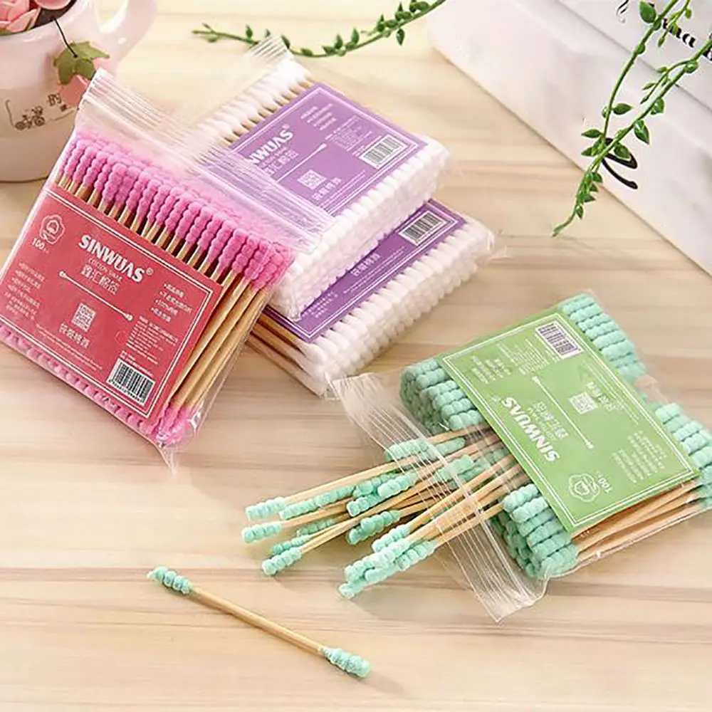 100pcs/pack Double Head Cotton Swabs Eyelash Eyebrow Lip Cleanig Tools Medical Swabs Women Makeup Cotton Buds Health Care Tools