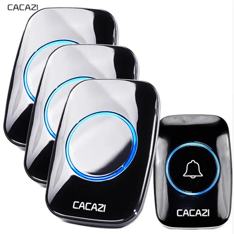 

CACAZI Waterproof Wireless Doorbell 300M Remote EU AU UK US Plug Smart Door Bell Chime battery 110V-240V 1 2 button 1 3 receiver