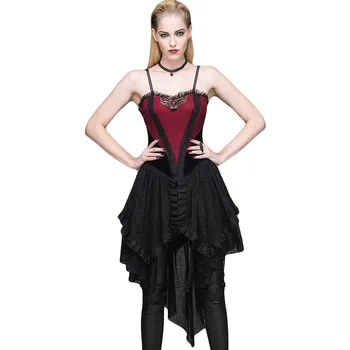 

Steampunk Gothic Retro Vintage Palace Women Short Summer Dress Red Black Lace Large Size Dresses Female High Waist Clothes