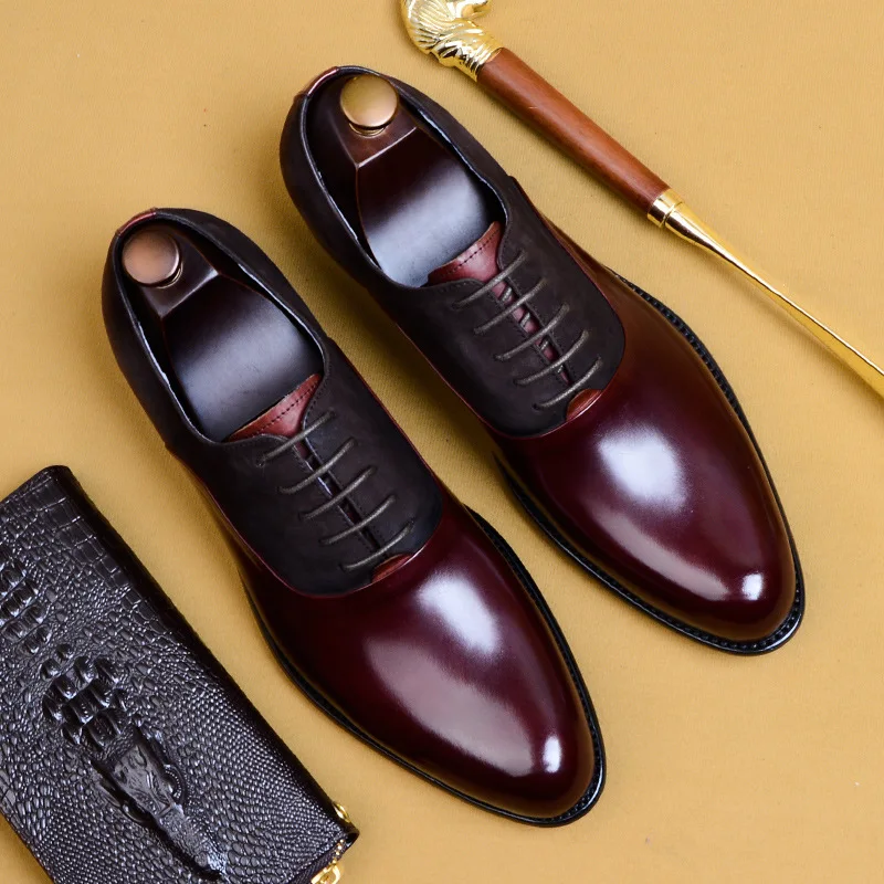 

Genuine Cow Leather Brogue Wedding Business Mens Casual Flats Shoes Vintage Handmade Oxford Shoes For Men Black Burgundy 2019