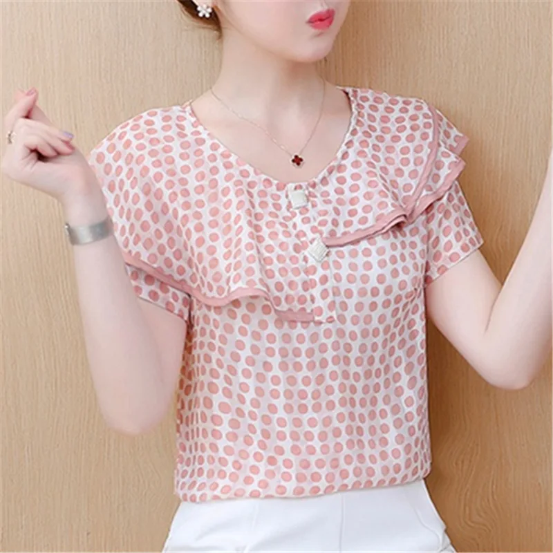 

2019 New Fashion Summer Women Blouses And Tops Office Lady O Neck Short Sleeve Plus Size Clothes Polka Dot Female Shirts Blusas