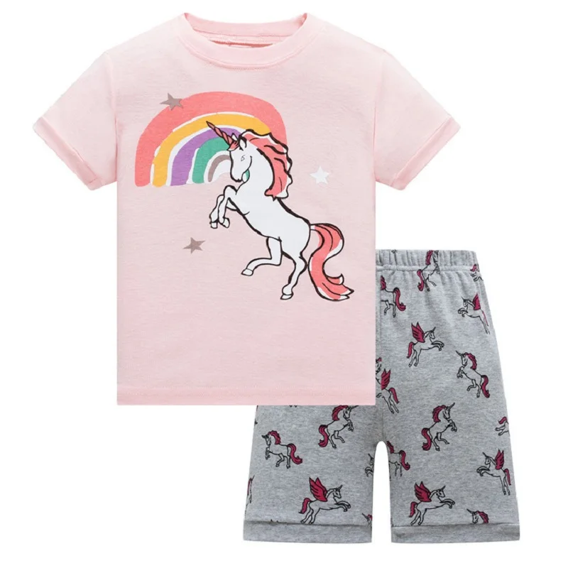 Модная одежда для девочек, детские пижамные комплекты с котенком, котом, божьей коровкой, Детская футболка + штаны, детская одежда для сна