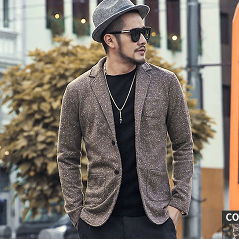 Новый Повседневный Мужской трикотажный костюм Блейзер деловой Тонкий Homme Masculino