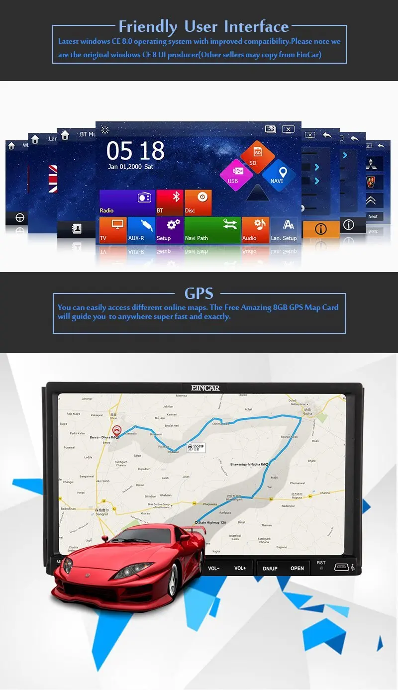 Top Backup Rear Camera Included EinCar Double Din 7" HD Car Radio with GPS Autoradio Bluetooth Capacitive Touch Screen 2 Din Sat Nav 3