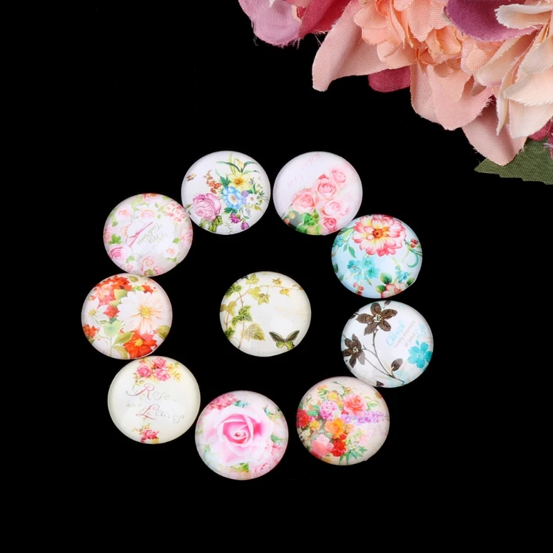 

10PCs Random 12/20mm Handmade Flower Round Glass Cabochon Cameo Cabochons Settings For Jewelry Making DIY Jewelry Findings 12mm