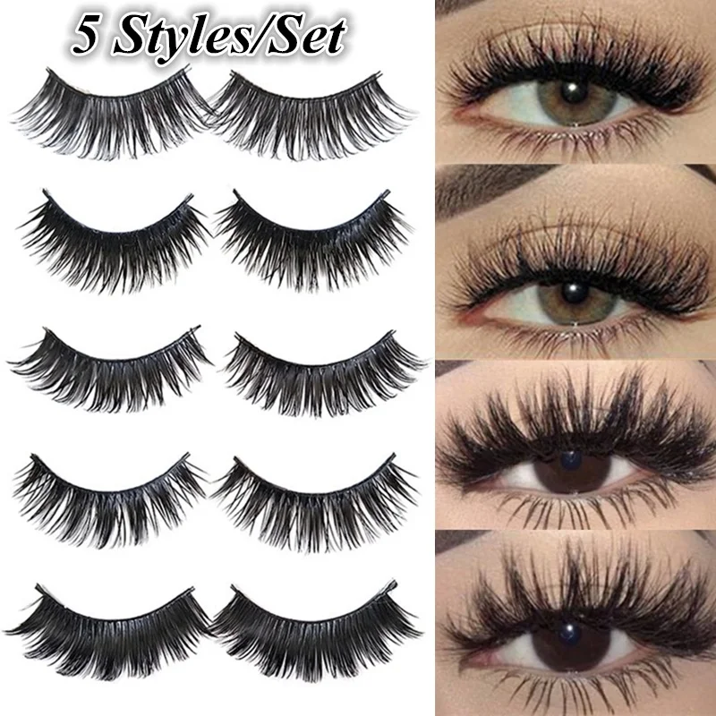 

5 Pairs Multi-layer Black Long False Eyelashes Natural/Thick Long Eye Lashes Wispy Makeup Beauty Extension Tools