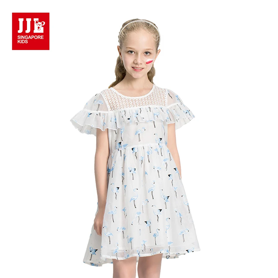 

JJL 2018 Summer Casual Children's Dress Girls Cute Cartoon Print Short Sleeve Ruffles O-Neck Kids' Party Beach Dresses Clothes