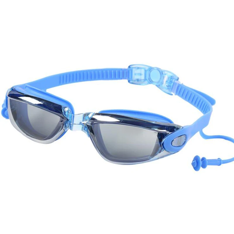 HD resistente al agua Anti niebla Chapado en Gafas de natación de silicona tapones para los oídos de piscina de natación Gafas tutoria para hombres y mujeres