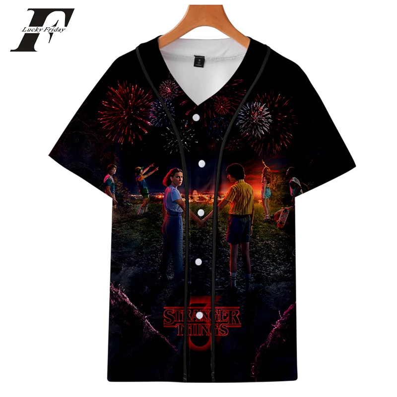 

Stranger Things 3D Horror TV series Print Short sleeve baseball uniform Men/Women Casual jacket Clothes
