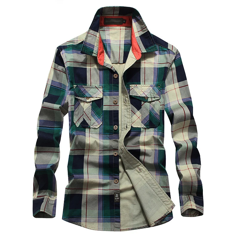 

Brand Shirt Men Casual Shirts 100% Cotton Plaid Shirt Men Military Chemise Homme Camisa Camisa Masculina Shirts Plus Size M-4XL