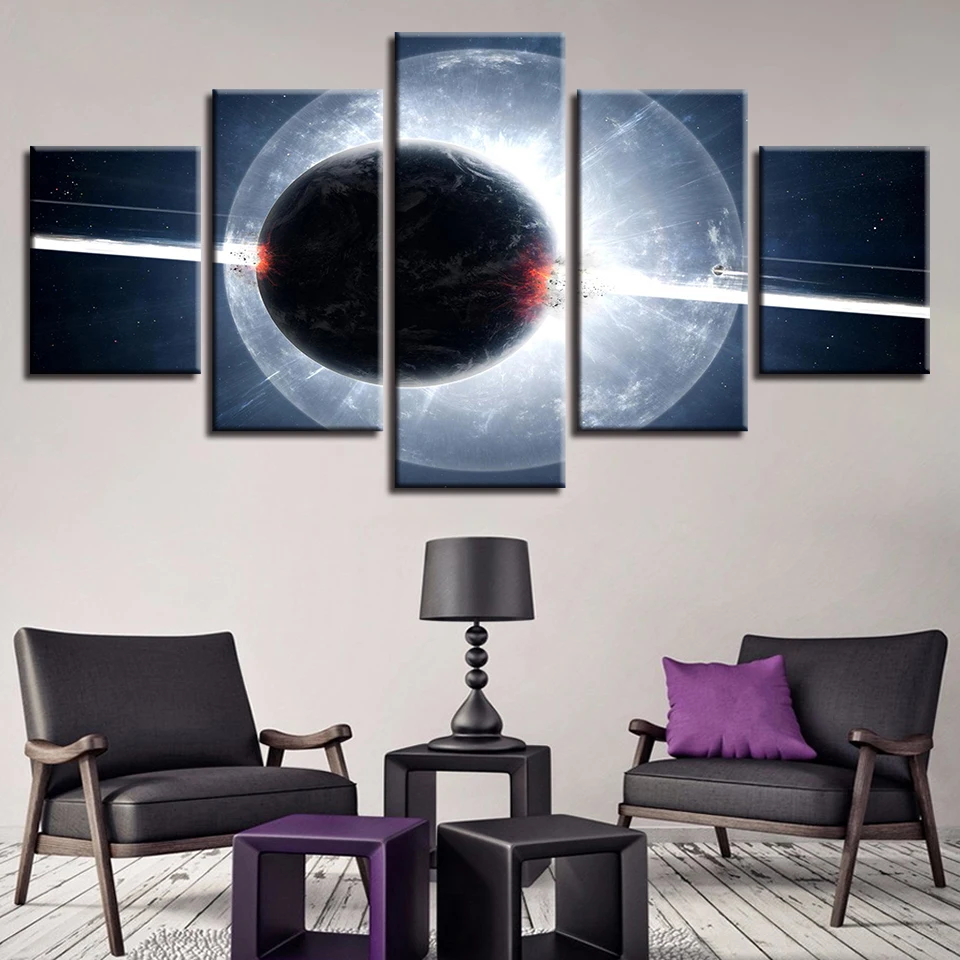 

Modular Framework Pictures Art Printing 5 Pieces Earth Planet Posters Decoration Home Living Room Wall Abstract Canvas Painting