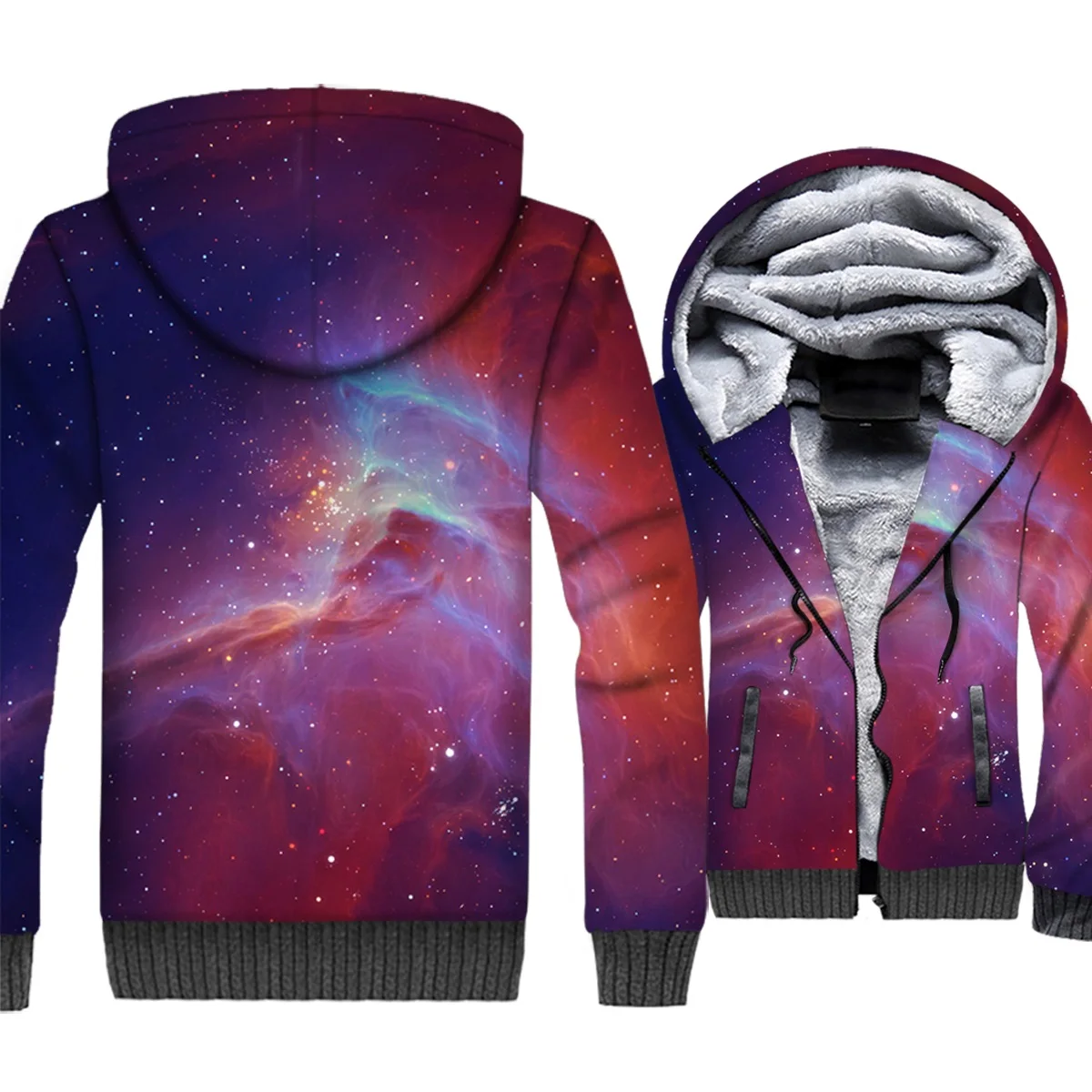 

Colorful Nebula Jacket Men Space Galaxy 3D Hoodie Cap Sweatshirt 2018 New Winter Fleece Zipper Universe Stars Nightfall Coat 5XL