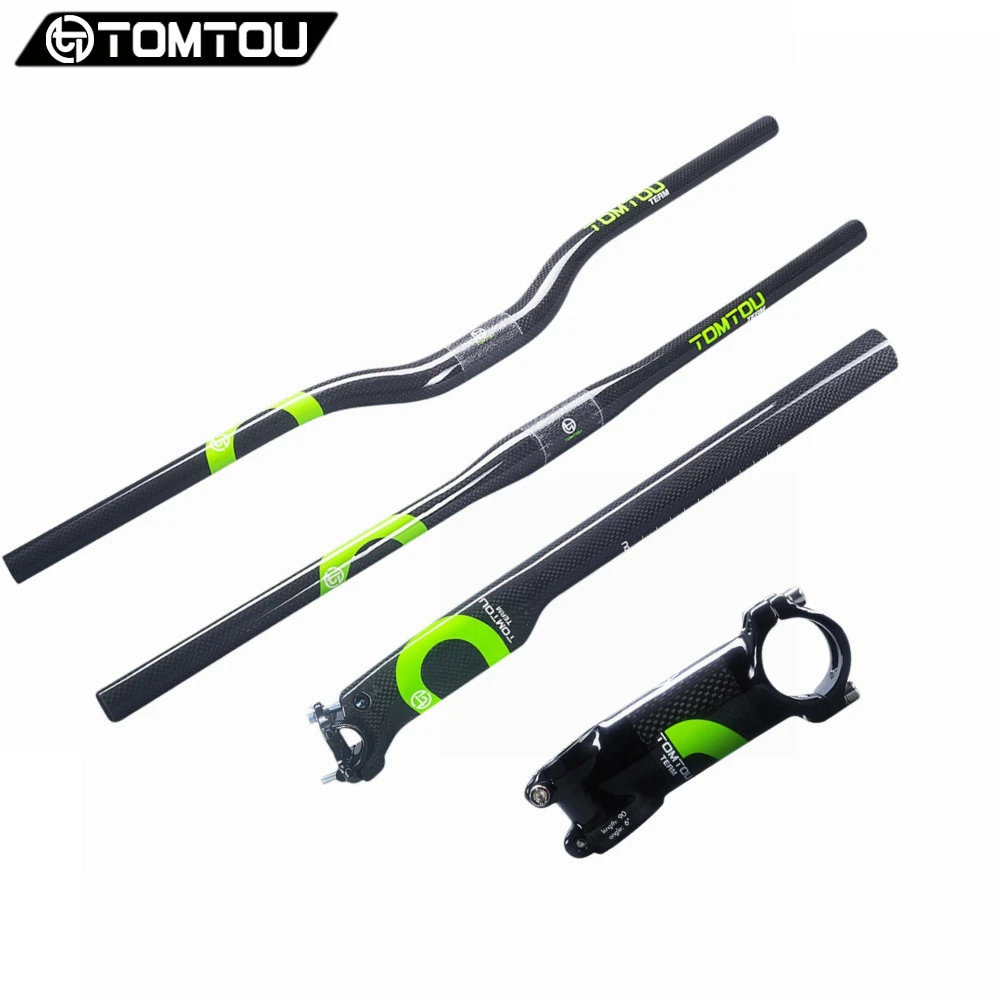 TOMTOU горных велосипедов руль комплект углеродного волокна горизонтальный/один-образный руль+ нарушая ветер+ подседельный стволовых зеленый-TC2T09