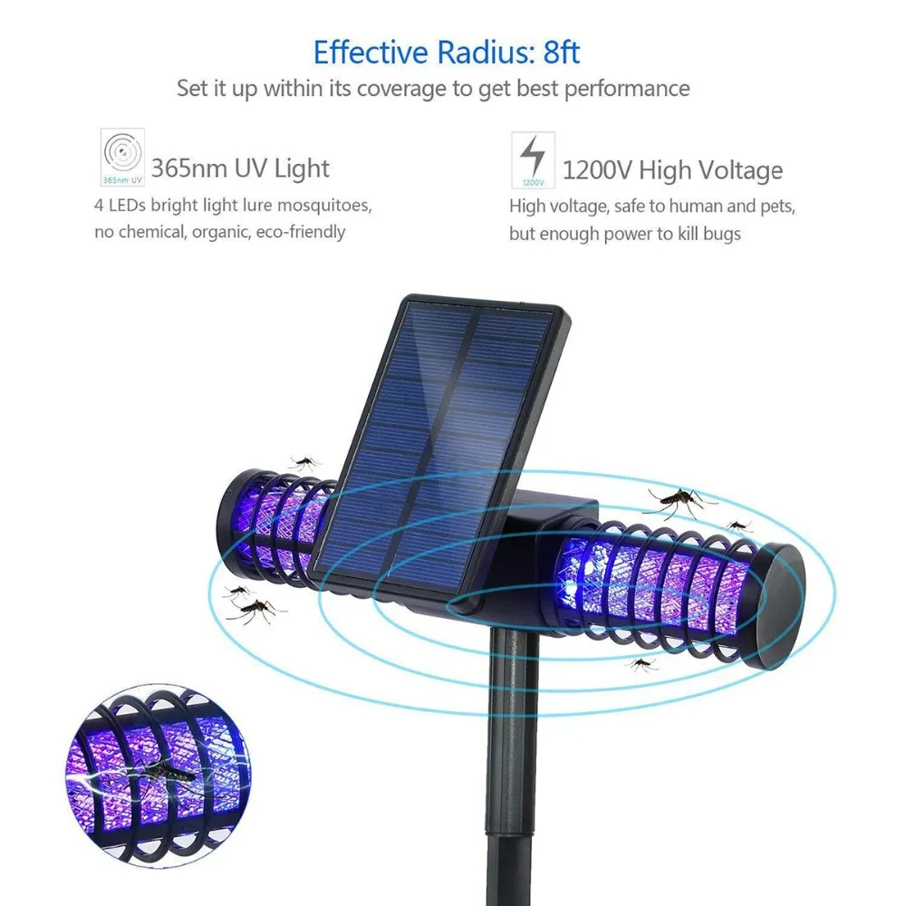 Солнечный светодиодный Открытый Двор садовый светильник Водонепроницаемый против комаров насекомых вредителей мухобойка убийца захвата светодиодный потолочный светильник