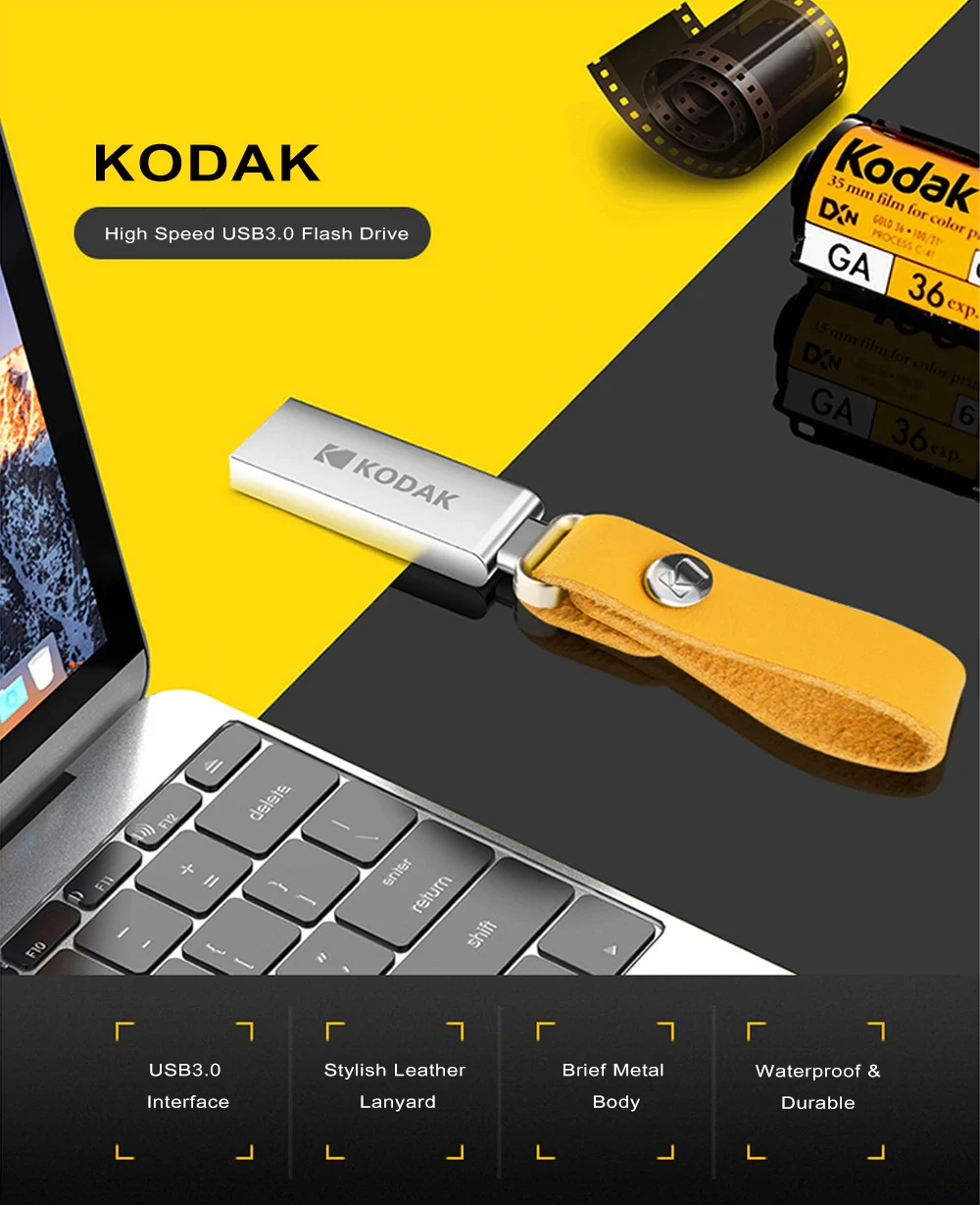 Kodak K123 флеш-накопитель USB 3,1 металлический USB флеш-накопитель 16 ГБ 32 ГБ 64 Гб U диск 128 Гб карта памяти USB 3,0 Флешка USB флешка