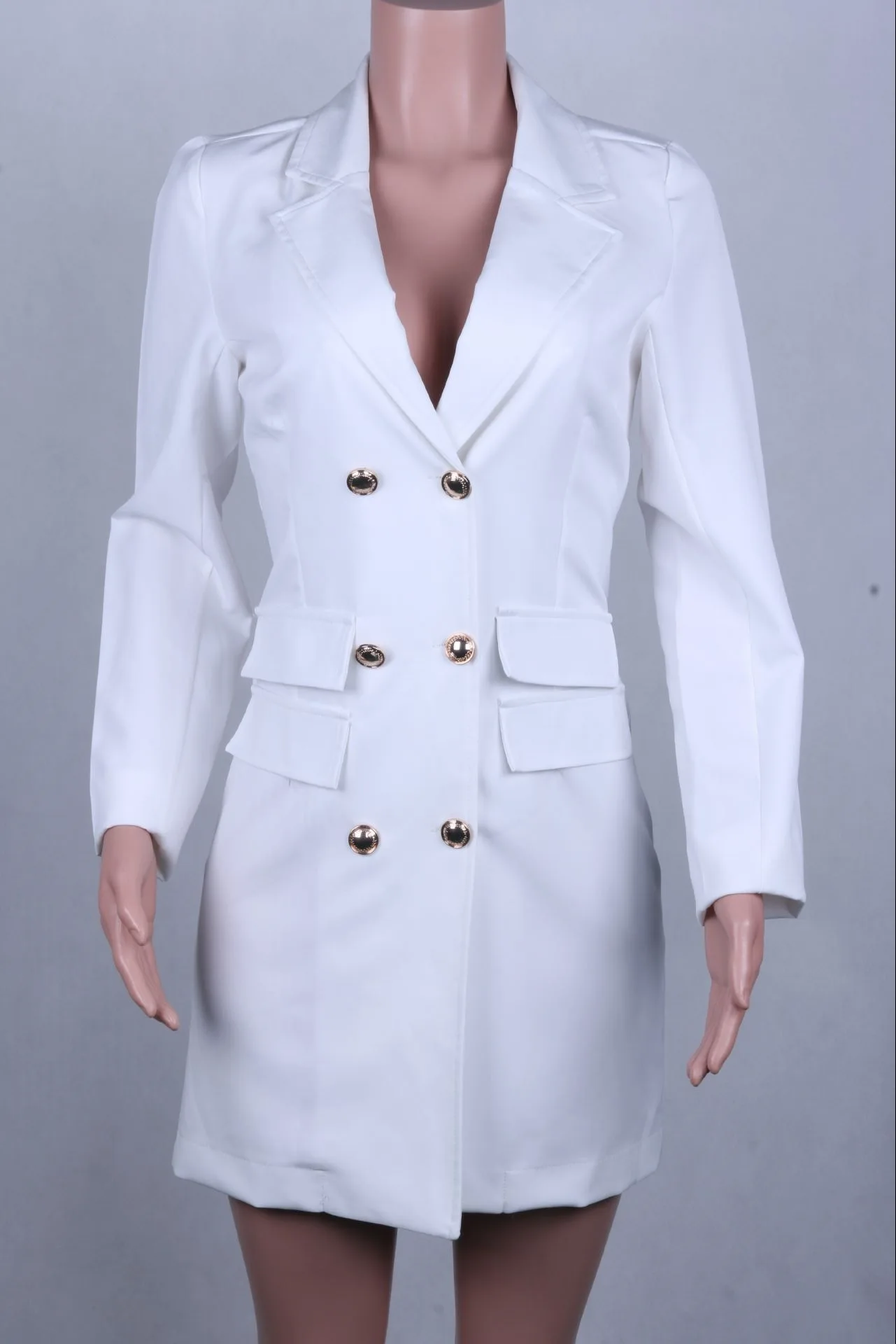 Весенний женский Блейзер Повседневный двубортный женский длинный пиджак с карманами элегантный блейзер с длинным рукавом верхняя одежда