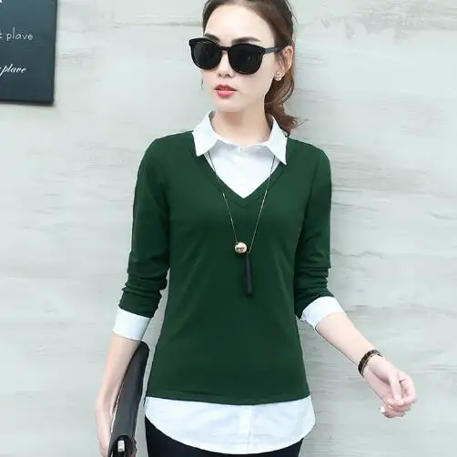 Blouses 2019 New Shirt Women Tops Fake Two Pieces Blouse Autumn Long Sleeve Clothing Blusas Mujer AH700 | Женская одежда