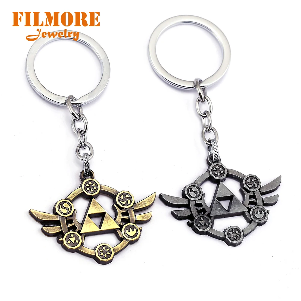 

Zelda Game Hot Sale The Legend of Zelda Pendant Key Chain Triforce Shield Keychain Hylian Crest Metal Men Car Keyring for Fans