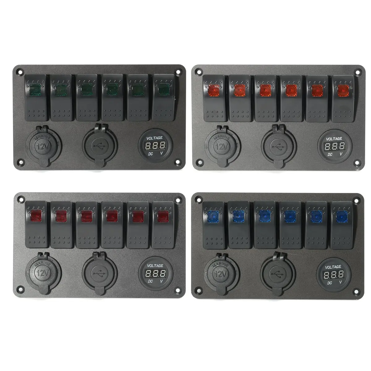 6 Gang 5 Pin 12V 24V LED Rocker Switch Panel Circuit Breaker Charger Dual USB Socket Cigaretter Plug Voltmeter Car Auto Charger