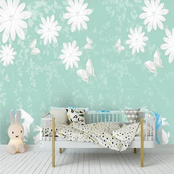 

Custom wallpaper light blue paper-cut rabbit August 15 modern Nordic art wall decoration waterproof material