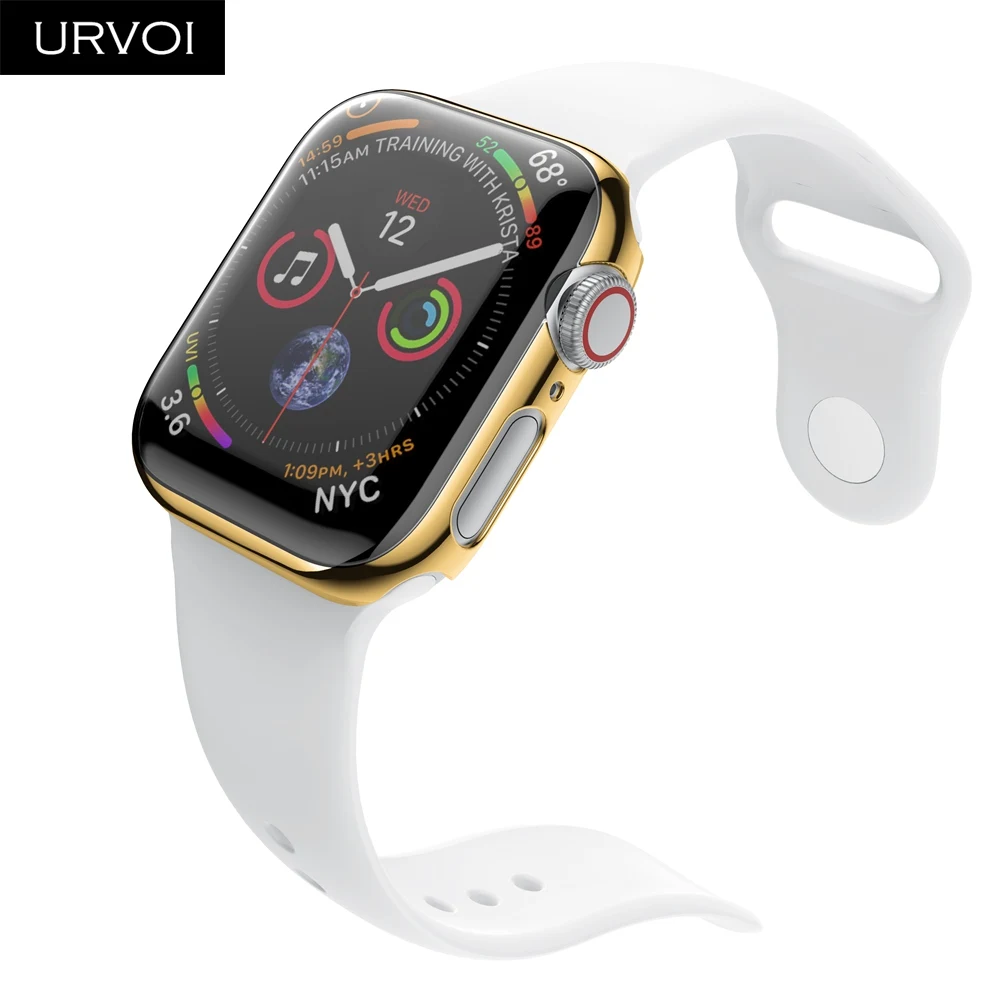 URVOI полное покрытие для Apple Watch series 4 3 2 пластиковый чехол Жесткий протектор экрана для iWatch ультра-тонкий гальванический чехол с ремешком