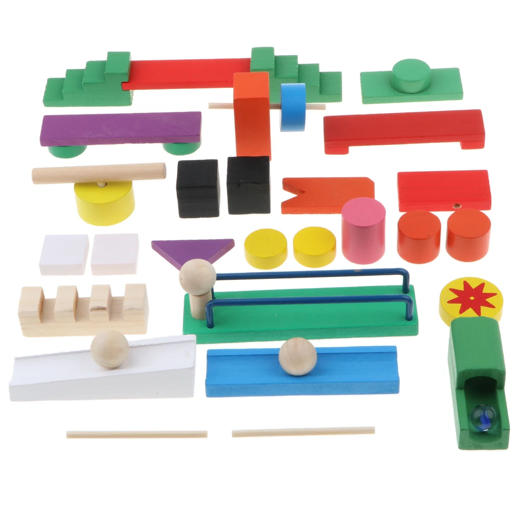 24Set Natural Wooden Roadblock Domino Blocks Set, Racing Tile Game, Building & Stacking Toy Xmas Gift