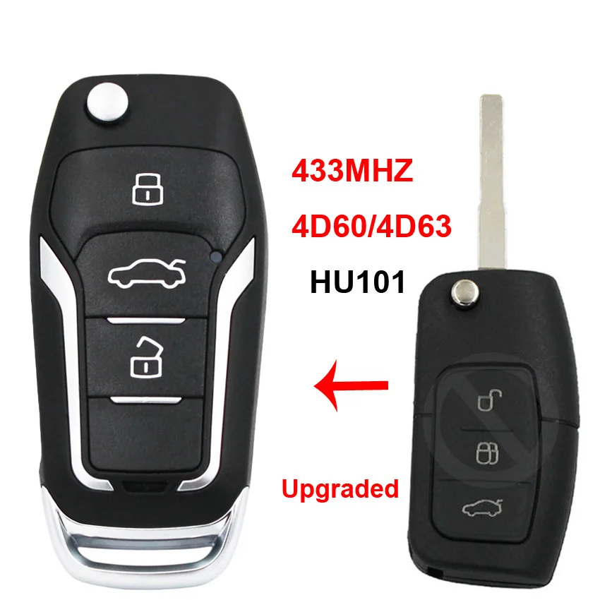 

3 Button Upgraded Flip Folding Remote Key 433Mhz with 4D60/4D63 Chip for Ford Mondeo Focus Fiesta Galaxy C Max S Max HU101 Blade