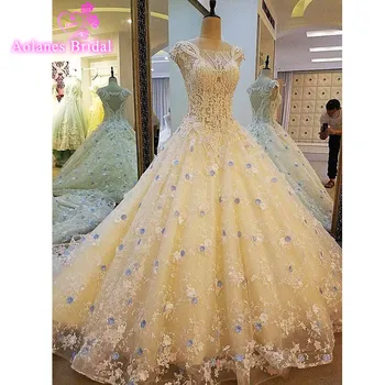 

Gorgeous Sheer Ball Gown Backless Wedding Dresses 2017 New Design Puffy Lace Applique Sleeveless Wedding Gowns Robe De Mariage