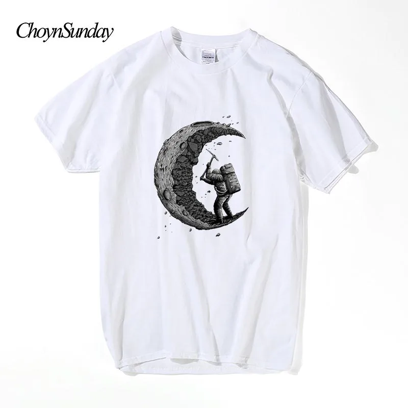 

2018 ChoynSunday Hot Casual Men T shirt Astronaut Digging The Moon Print New Funny Tops Novelty Cotton T-shirt Cool Tee Clothing