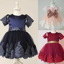 Платье принцессы с цветочным узором и бантом для маленьких девочек; кружевное праздничное платье-пачка с короткими рукавами для свадебной вечеринки; торжественное платье