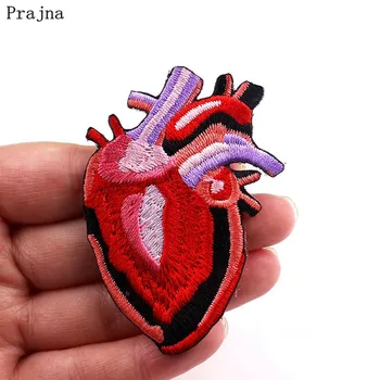 

Prajna Heart Decoration Iron On Patch Red Hearts Stripes On Clothes Jackets DIY T-Shirt Stranger Things Embroidered Sticker