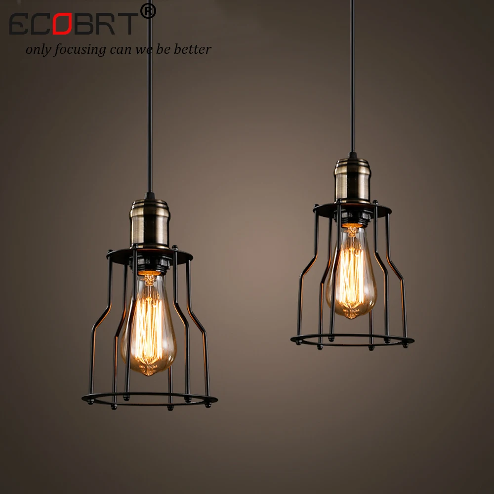 ECOBRT NEW Modern style indoor lights Vintage Pendant Lights for Dinging room LED E27 Bulb iron lampshade lighting Fixtures