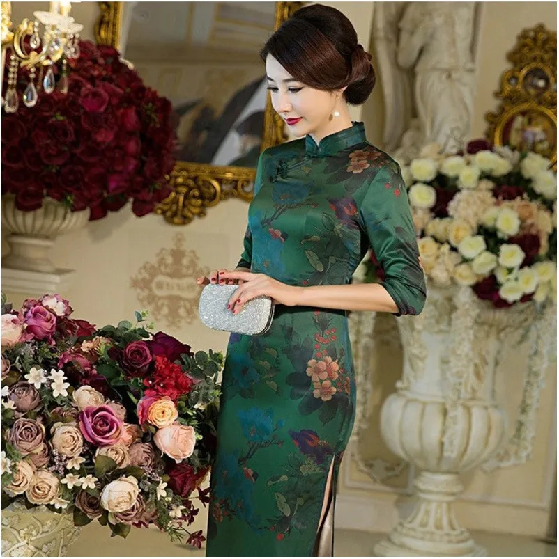 

Sheng Coco Long Imitation Fragrant Cloud Yarn Cheongsam Dresses High-end Chinese Improved Mother's Half Sleeve Banquet Dress 3XL