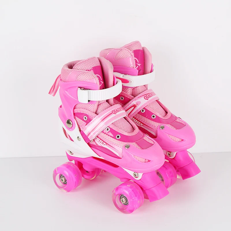 Профессиональный для взрослых и детей двойная линия 4 колеса роликовые коньки обувь Регулируемый Размеры дышащие Patines PU мигающие колеса