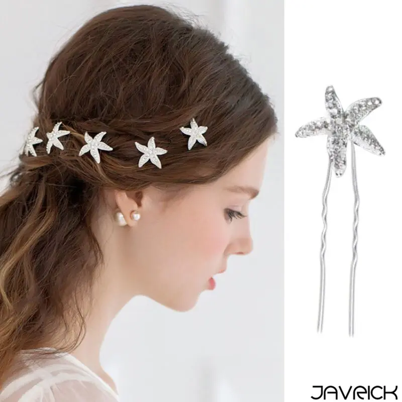 Морской стиль, металлическая Серебряная Морская звезда, палочка для волос, женские свадебные заколки, блестящие стразы, декоративные