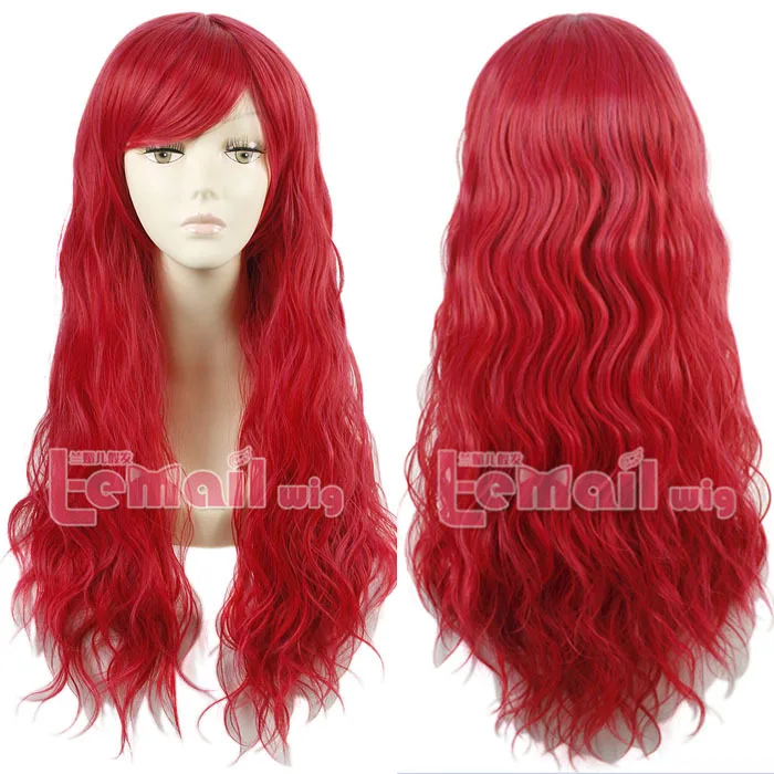 

New Arrival 80cm Red Long Fashion Curly Cosplay Wig With Tilted Frisette