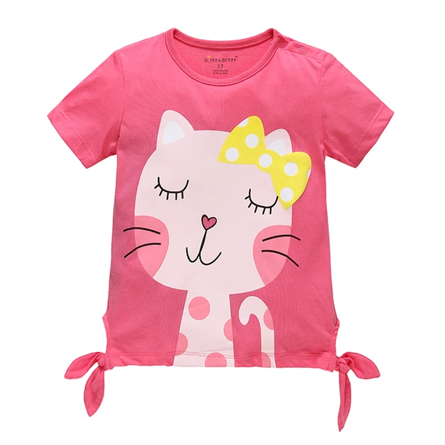 Girl T shirt Short Sleeve Baby T shirt Cartoon Cat Pink Top Shirt Little Girl T shirt 1 6 Years