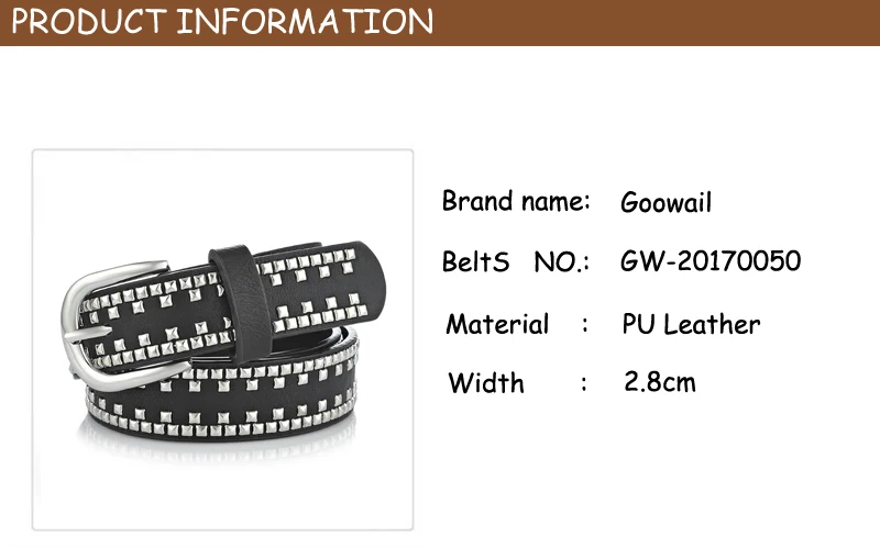 Goowail Модный высококачественный Женский черный ремень в стиле панк из искусственной кожи с металлическими заклепками для женщин и мужчин винтажные ремни