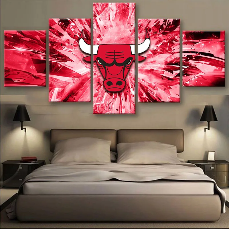 5Piece Wall Canvas Painting Art Picture Printed Chicago Bulls Team