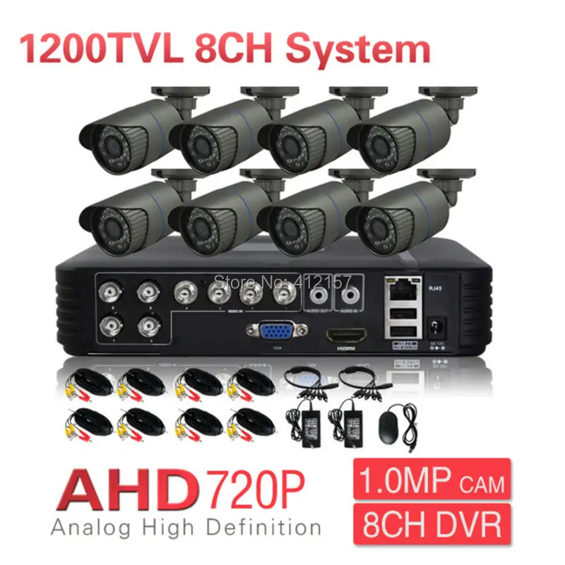 Видеонаблюдения 8CH DVR 720 P Камера системы 3-в-1 Гибридный HVR 1200TVL дома IP66 видео
