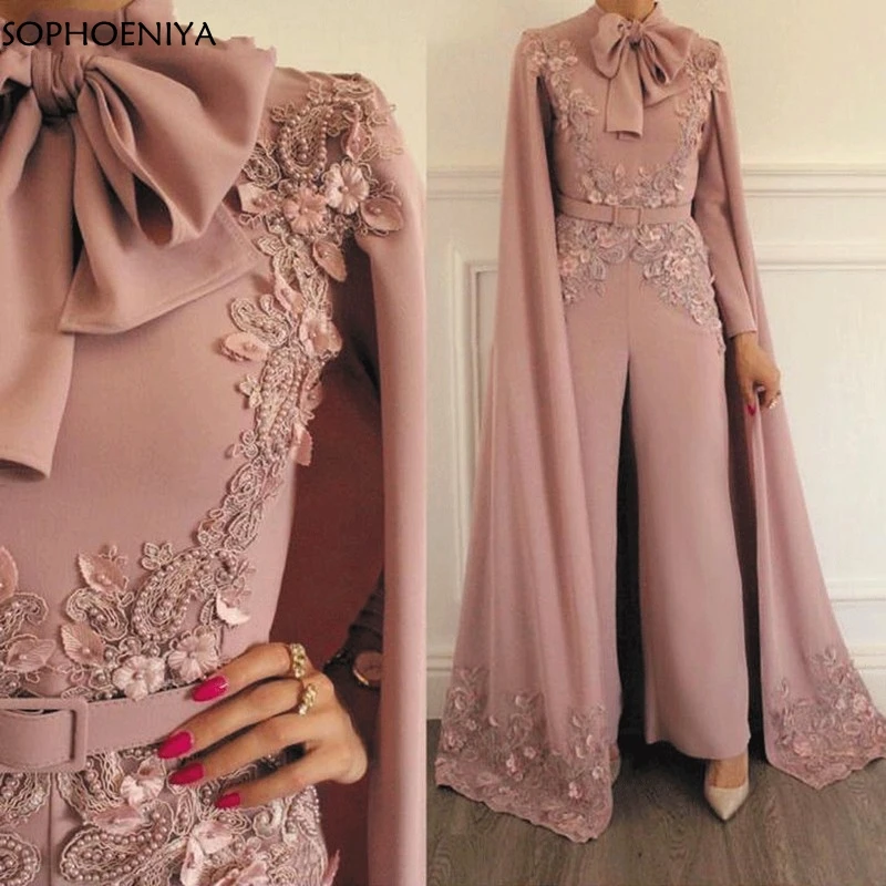 Новое поступление комбинезон для женщин пыльное вечернее платье с кружевной аппликацией брюки Дубай Арабский вечернее платье вечерние платья