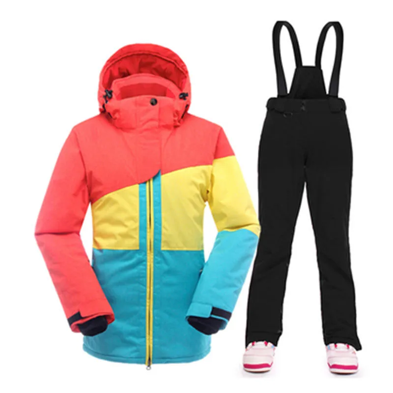 Комплект для сноубординга женский лыжный костюм сноуборд наборы женская зимняя Лыжная спортивная одежда Снежная дышащая водонепроницаемая уличная одежда - Цвет: Blue black