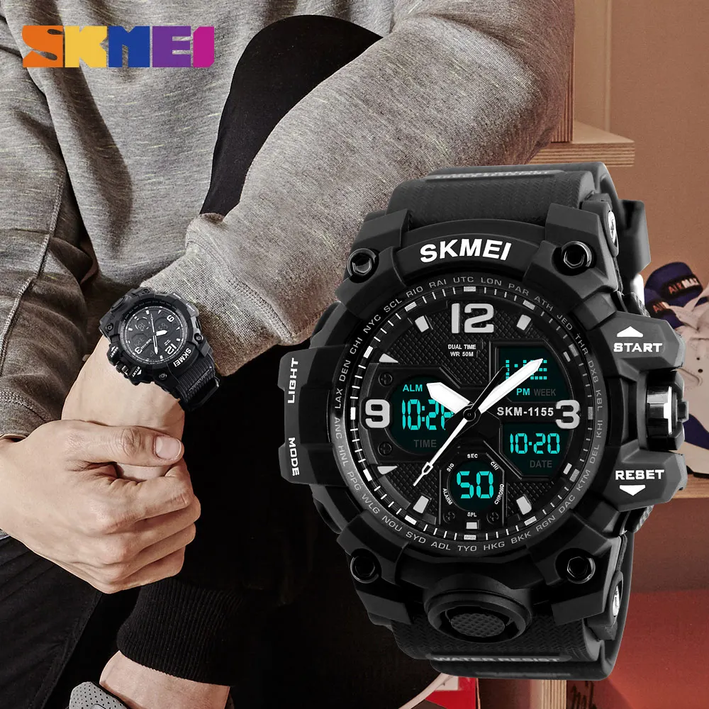 SKMEI Outdoor Sport Watch Men 5Bar Waterproof Military Camouflage Watches Dual Display Wristwatches