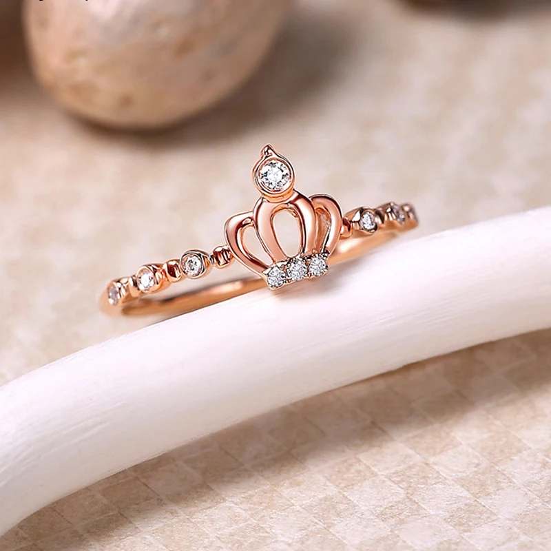 STARYEE натуральная 18 К чистого розового золота Princess Crown Обручение кольца 0.14CT VS H природных алмазов свадебные украшения для Для женщин свадебные