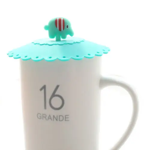1 шт Силиконовая крышка для чашки Герметичная крышка для кофейной чашки с изображением животных из мультфильмов и слонов