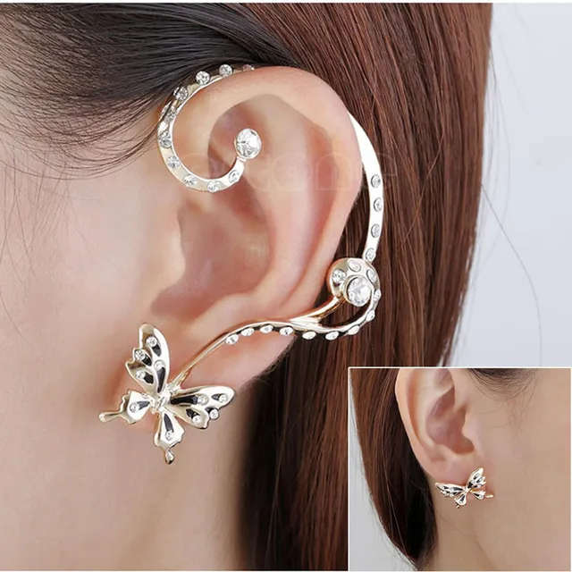 1 Pair Rhinestone Erfly Clip Earring Crystal Ear Cuff Piercing 1 Pair Rhinestone Erfly Clip Earring Crystal Ear Cuff Piercing Wrap Earrings For Women Fashion Jewelry