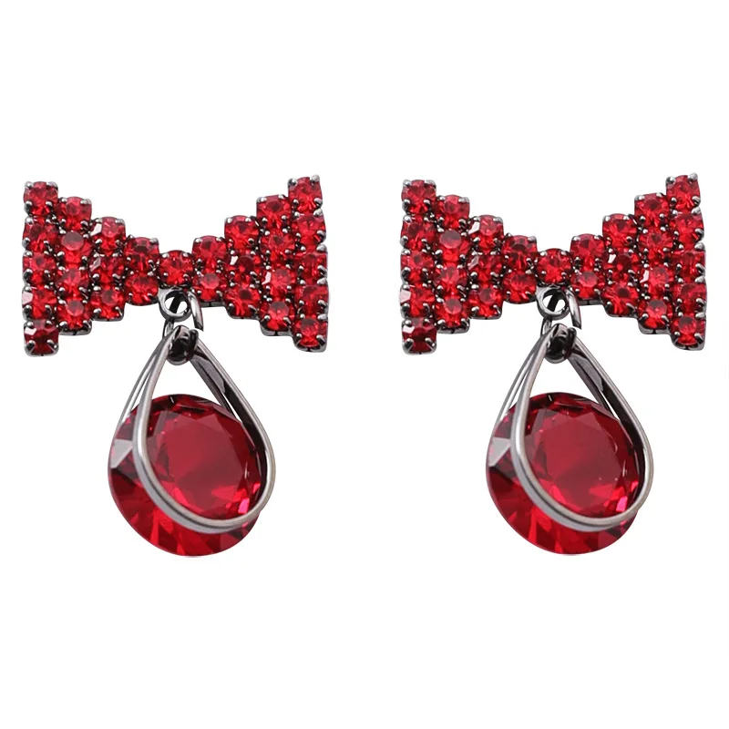 

2018 Red Zircon Bowknot 925 Silver Stud Earrings Waterdrop Pendant Earring for Women Wedding Jewelry Brinco Pendientes J6408